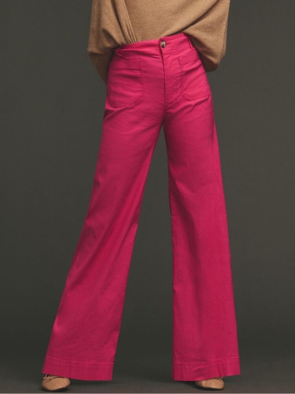 NWT Maeve Anthropologie Colette Full Length Wide Leg Pants Pink 27P Magic Fabric